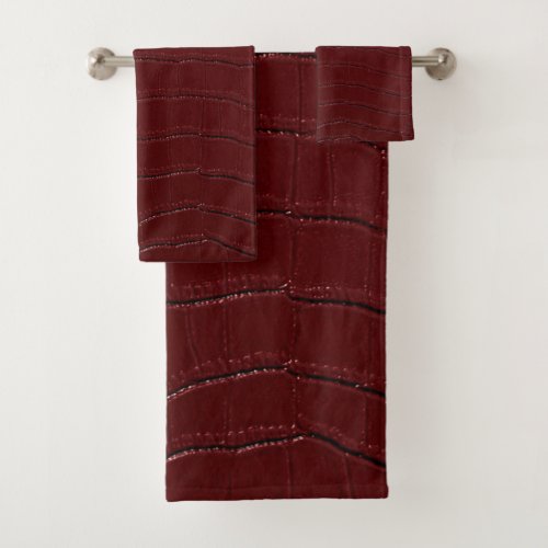 Red Crocodile Skin Print Varnished Bath Towel Set