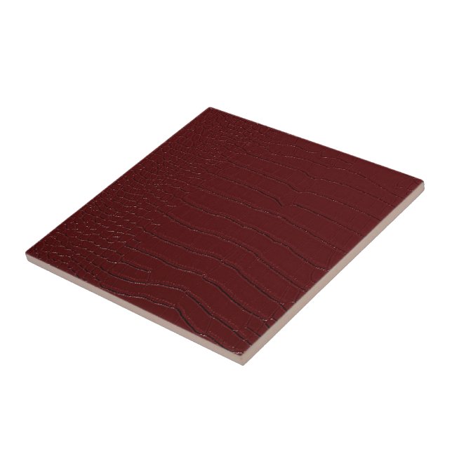 Red Crocodile Skin Print Varnished Ceramic Tile (Side)