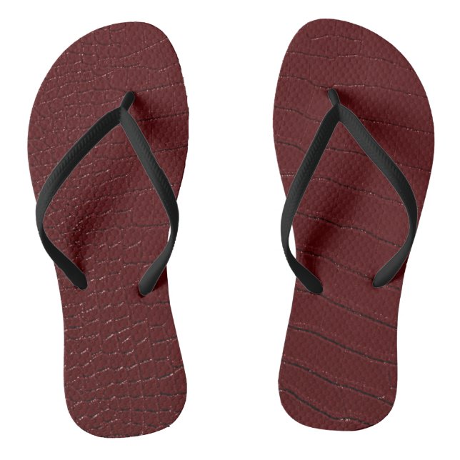 Red Crocodile Skin Print Varnished Flip Flops (Footbed)