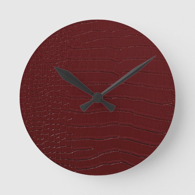 Red Crocodile Skin Print Varnished Round Clock (Front)