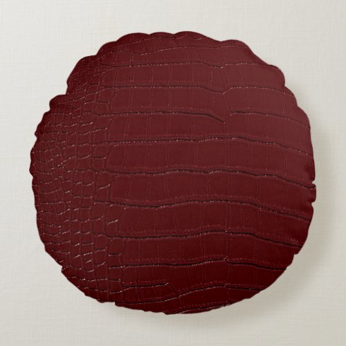 Red Crocodile Skin Print Varnished Round Pillow
