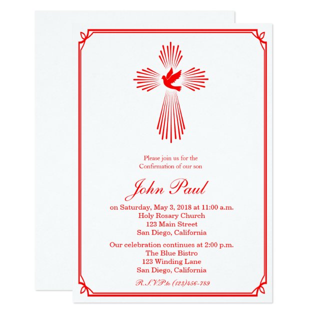 Red Cross And Dove Confirmation Invitation