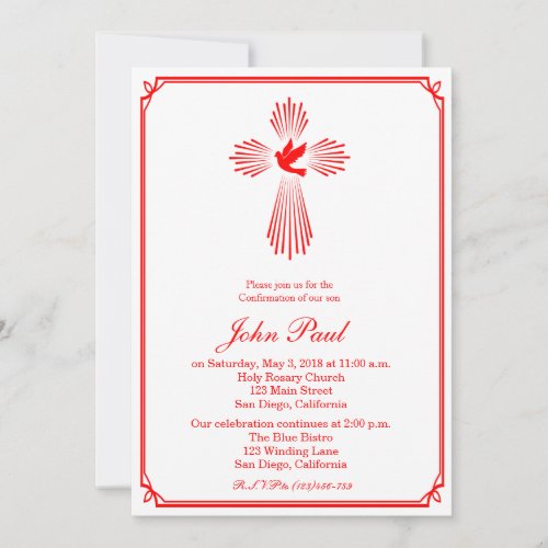 Red Cross and Dove Confirmation Invitation