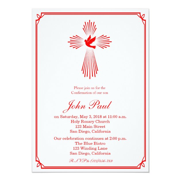 Red Cross And Dove Confirmation Invitation