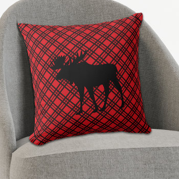 Red Cross Check Pattern Black Moose Throw Pillow by SandCreekVentures at Zazzle