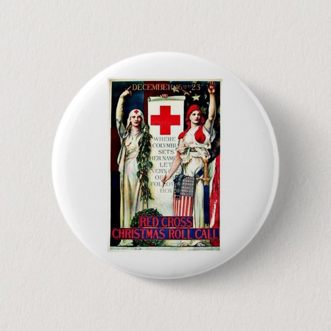 Red Cross Christmas Pinback Button (Front)