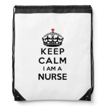 red cross crown Keep Calm I am a Nurse Drawstring Bag