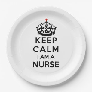 red cross crown Keep Calm I am a Nurse Paper Plates