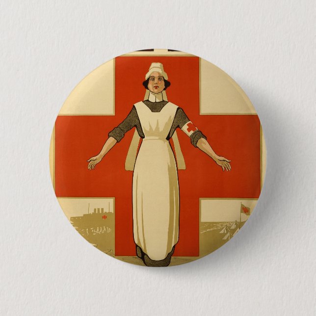 Red Cross Field Nurse Poster Reading HELP Button (Front)