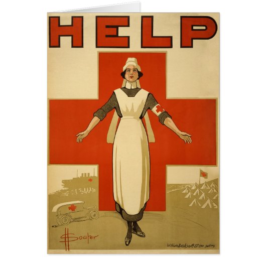 Red Cross Field Nurse Poster Reading HELP Cards (Front)
