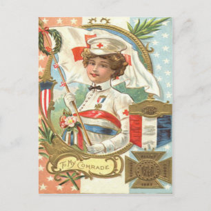 Red Cross Nurse Flowers Wreath Postcard