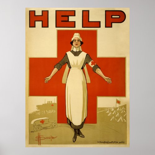Red Cross Nurse Help Advertisement World War 2 Poster