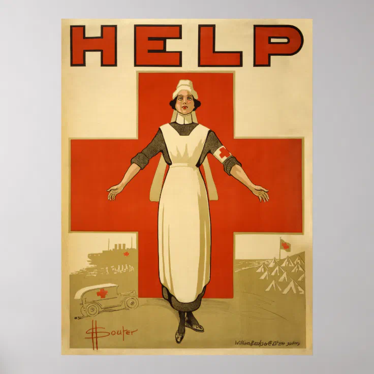 WWI US RED CROSS NURSE CALL FOR HELP PROPAGANDA POSTER REAL CANVAS ART PRINT 