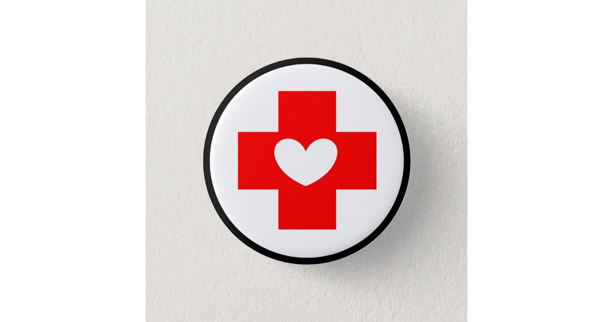 Red Cross Nurse Symbol Button with White Heart