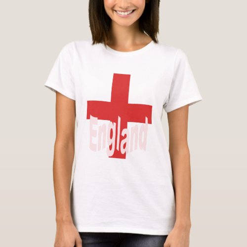 Red Cross Of St George and England Text In White T_Shirt