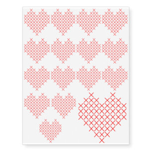 Red cross stitch heart temporary tattoos