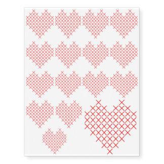 Red cross stitch heart temporary tattoos