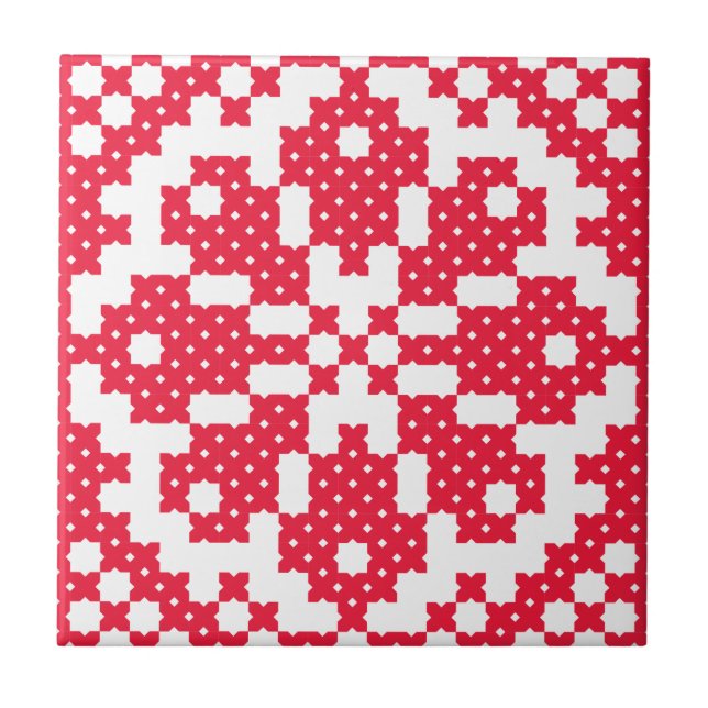 Red cross-stitch Pattern Tile (Front)