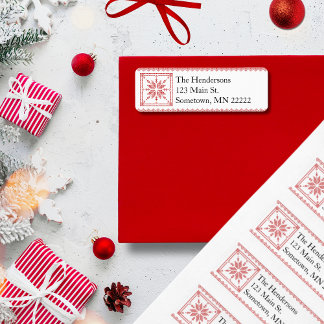 Red Cross-Stitch Snowflake Label