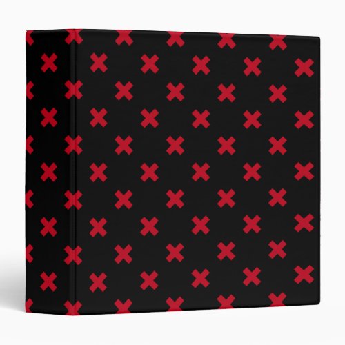 Red cross stitches on black 3 ring binder