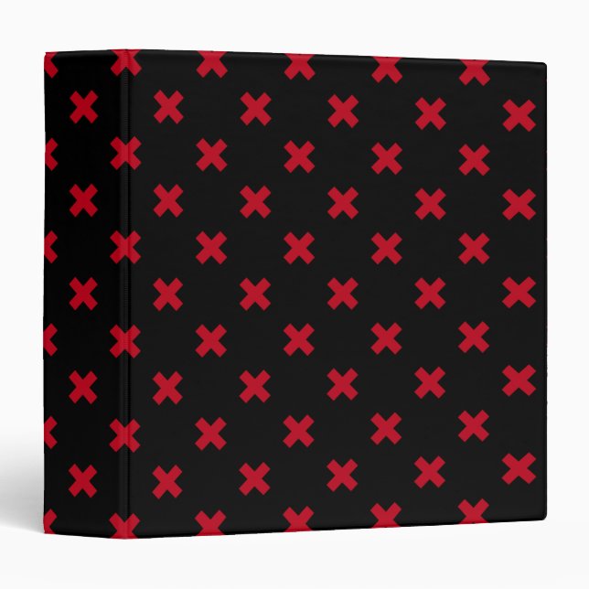 Red cross stitches on black 3 ring binder (Front/Spine)
