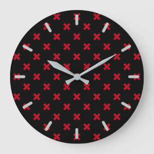 Red cross stitches on black large clock