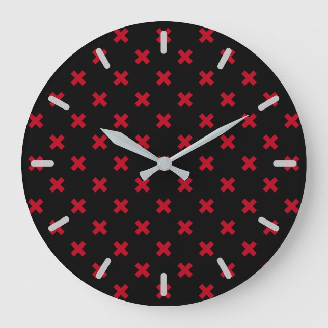 Red cross stitches on black large clock (Front)