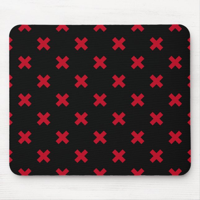 Red cross stitches on black mouse pad (Front)