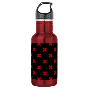 Red cross stitches on black stainless steel water bottle