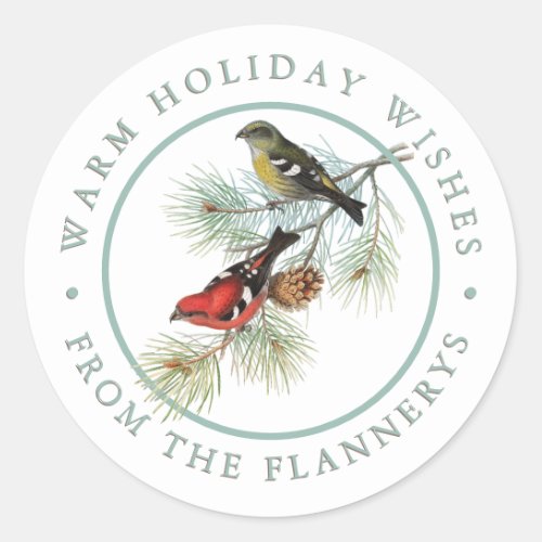 Red Crossbill Bird Pine Holiday Personalized  Classic Round Sticker