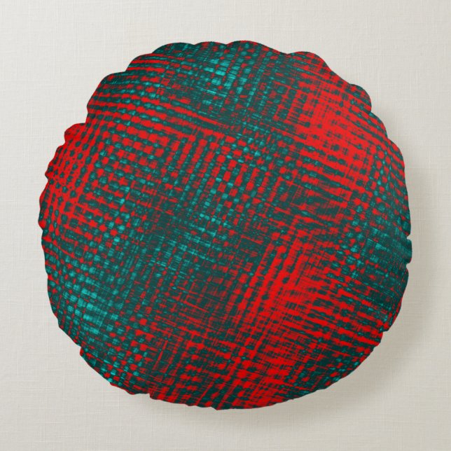 Red crossed scratches on charred cyan or gray sky round pillow (Front)