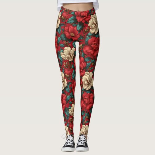Red Crossfit Gardenias Petal Gifts For Women Leggings