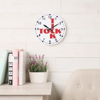 Red Crossword Tick Tock Text Large Clock