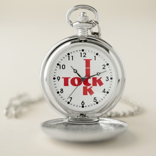 Red Crossword Tick Tock Text Pocket Watch