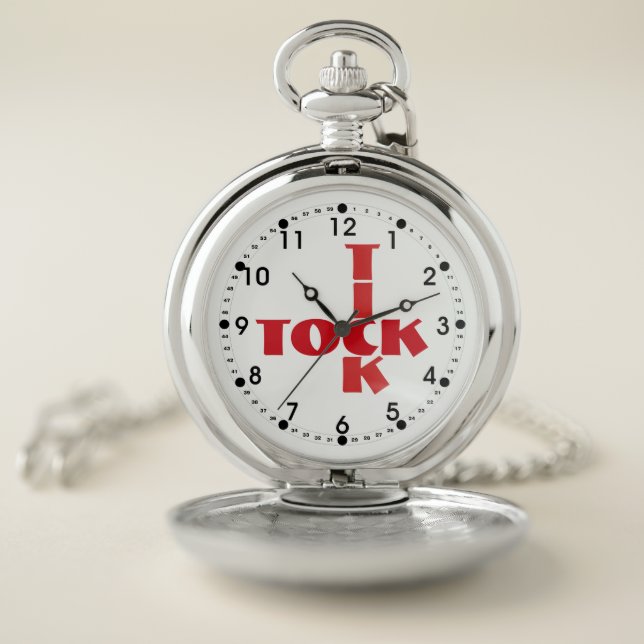 Red Crossword Tick Tock Text Pocket Watch (Inside)