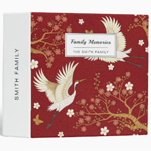 Red Crown Crane Sakura Pattern (1) 3 Ring Binder