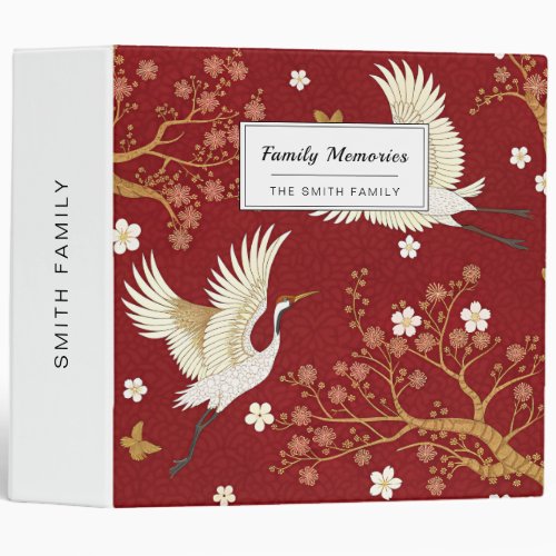 Red Crown Crane Sakura Pattern (1) 3 Ring Binder