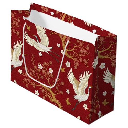 Red Crown Crane Sakura Pattern (1) Large Gift Bag