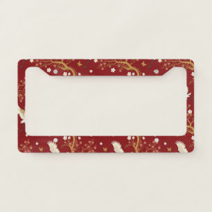 Red Crown Crane Sakura Pattern (1) License Plate Frame