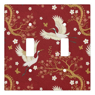 Red Crown Crane Sakura Pattern (1) Light Switch Cover