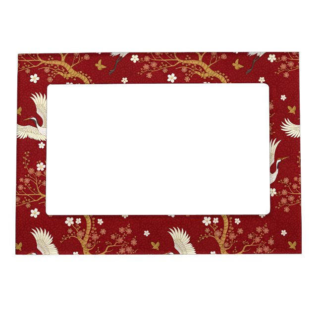 Red Crown Crane Sakura Pattern (1) Magnetic Frame (Front)