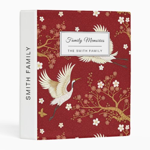 Red Crown Crane Sakura Pattern (1) Mini Binder