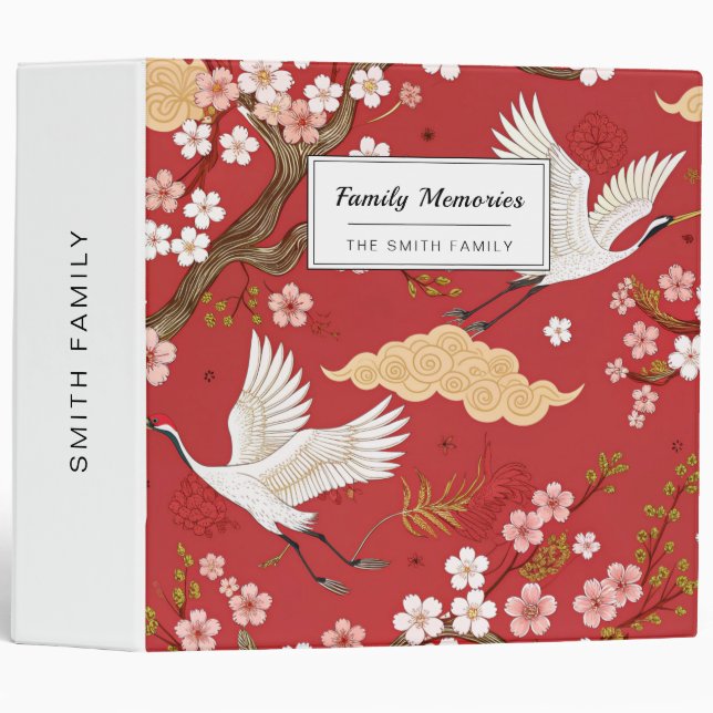 Red Crown Crane Sakura Pattern (2)  3 Ring Binder (Front/Spine)