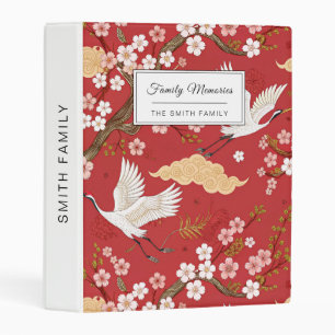 Red Crown Crane Sakura Pattern (2) Mini Binder