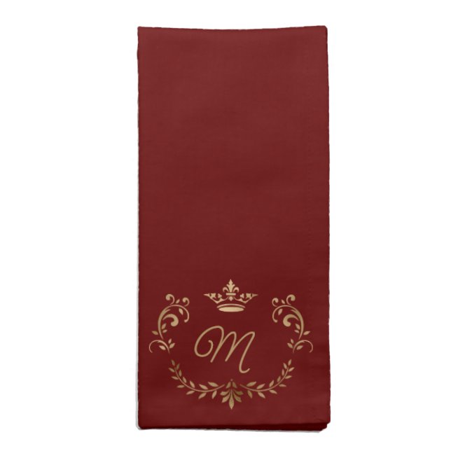Red Crown Crest Monogrammed Cloth Napkin (Folded)