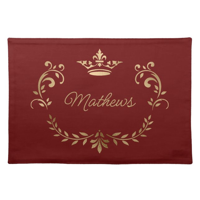 Red Crown Crest Personalized Cloth Placemat (Front)