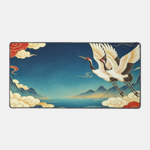 Red Crowned Crane Large Oriental Desk Mat
