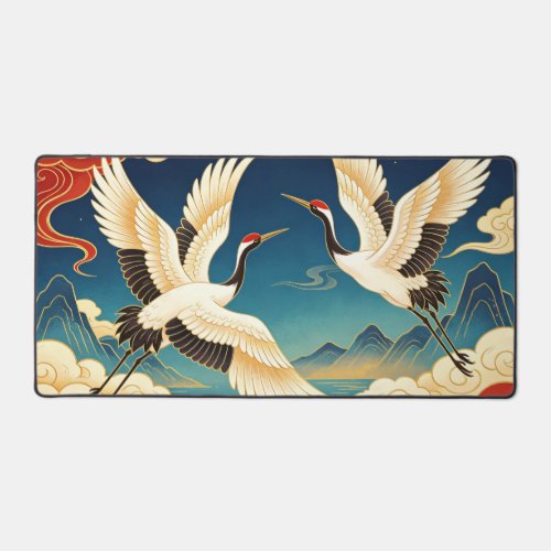Red Crowned Crane Large Oriental Desk Mat