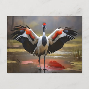 Red Crowned crane standing on water Postcard