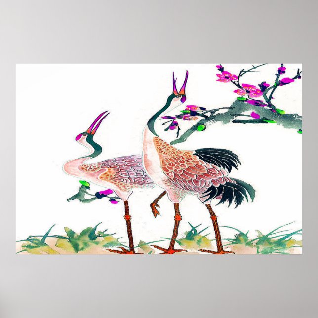 Red Crowned Crane Standing poster Drawing 2 (Front)